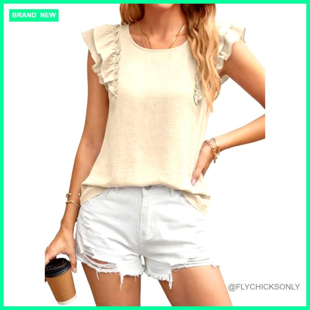 Ruffle Sleeve Bow Back Blouse, Lightweight Polyester, Loose Fit Summer Top - Picture 3 of 7